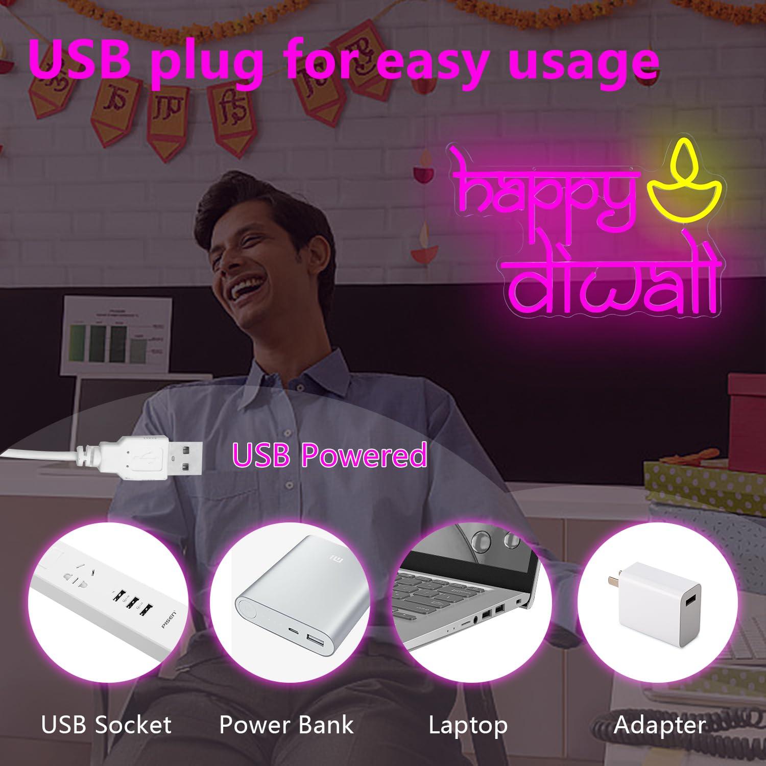 Happy Diwali Neon Sign USB Pow - Led Lighting Wall Decor recension och pris