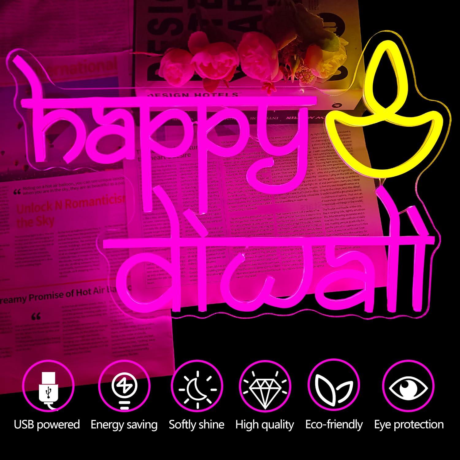 Happy Diwali Neon Sign USB Pow - Led Lighting Wall Decor recension och pris