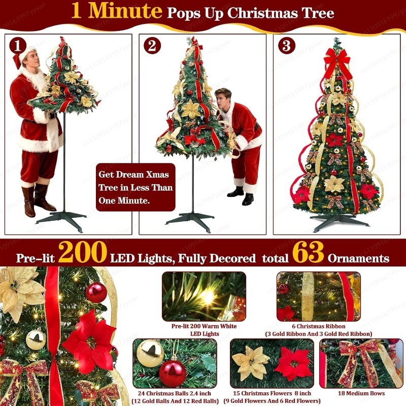 180CM Pre‑Lit Foldable Christm - Home Decor Lighting Tree recension och pris